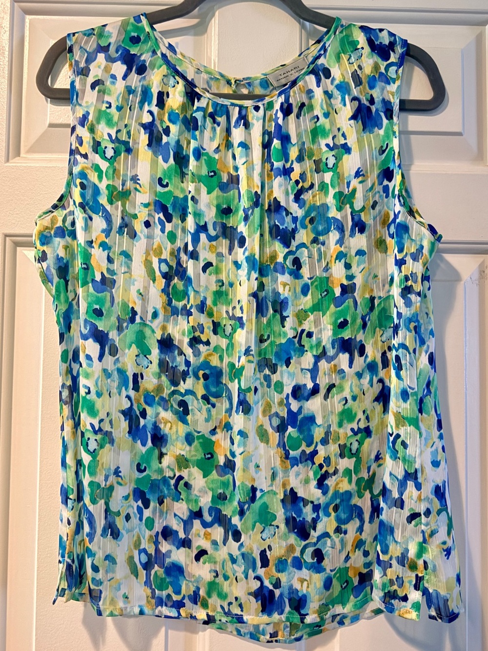 Tahari Sleeveless Watercolor Floral Shell Top - Blue & Green